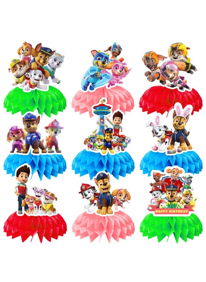 FRUITFUL PARTY 9pcs PAW Patrol Honeycomb Centerpieces – Rescue Pup Table Decorations, Honeycomb Centerpiece Set for PAW Patrol Theme Birthday Party Decoration Supplies - Image 1